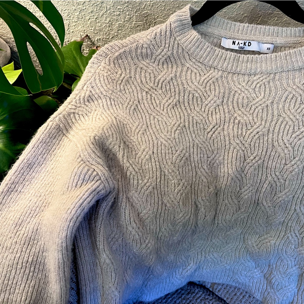 Neutral Wool Blend Cropped Sweater
